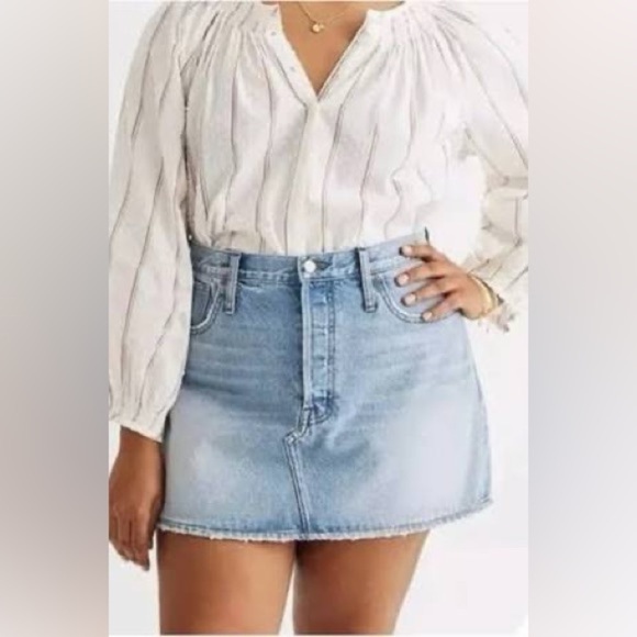 Madewell Button Fly Rigid Denim Jean Mini Skirt - Picture 2 of 14